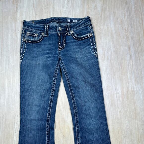 Miss Me Medium Wash Bootcut Jeans Western Cowgirl Stitch Flap Pockets Denim 27 - Picture 2 of 16